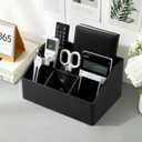 Remote Control Holder with 5 Compartments for Office Art Supplies, PU Leather Nightstand Organizer Pencil Pen Desk Caddy for Home, Desktop TV Remote Control Organizer Storage (Black)