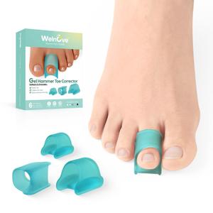 Welnove Hammertoe Corrector - 6 Pack Toe Splints - Soft Gel Toe Straighteners - Realign Bent, Curled, Crooked, Claw, Hammer Toes - Toe Corrector for Men and Women, 3 Different Sizes (Blue)