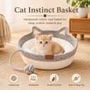 Instinct Basket for Cats, Handwoven Cotton Rope Cat Basket Bed with Toy Ball and Cat Ear Handles, Scratchable Breathable Round Woven Cat Basket for Indoor Cats (Medium,Army Green Basic)
