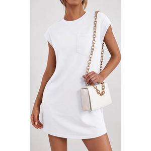 KIRUNDO Summer Dresses for Women 2026 Cap Sleeve Tshirt Dress Spring Mini Shift Sundress Loose Beach Outfits with Pockets(White, X-Large)