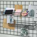 4 Pcs 15.75 x 3.94 x 1.97 Inch Metal Grid Wall Baskets with Hooks Grid Wall Shelves Hanging Wire Basket Multi Function Storage Organizer for Kitchen Organizing Display (Black)
