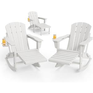 2 Pack HDPE Folding Adirondack Rocking Chair with Retractable Ottoman, Chair x2