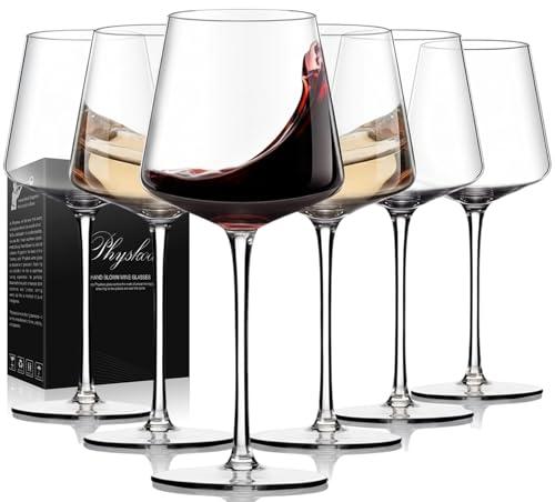 Physkoa Wine Glasses Set 6-18oz-LeadFree Wine Glass with Long Stem,Clear Stemmed Wine Glasses【HandBlown Glassware】 Crystal Wine Gifts for Women Birthday Wedding THERE ARE NO 5 GLASSES