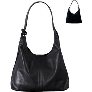 Soft PU Leather and Suede Tote Bag Shoulder Bag for Women - Large Capacity Hobo Bag with Interior Pockets, Black