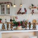 Meooeck 6 Pcs Tabletop Christmas Tree Decorations Wooden Christmas Trees with Base Standing Handmade Rustic Farmhouse Centerpieces for Tables for Home Office Xmas Decor(Dark Wood Color)