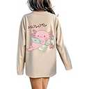 RoseSeek Girl's Bow Leopard Letter Graphic Tees Preppy Fall Long Sleeve T Shirt Aesthetic Cute Baggy Tops, Youth 12