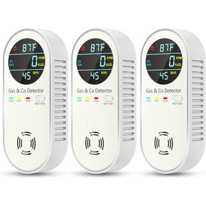 NICGOL 4-in-1 Combination Carbon Monoxide Detectors & Natural Gas Leak Detector - Carbon Monoxide Detectors Plug in - Dual Sensor Gas & Co Detector - Temperature & Humidity Detectors (3 Packs)