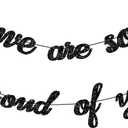 5 x Graduation Decorations 2026 2027 | Pre-Strung Class of 2026 Graduation Banner, Black Glitter We are So Proud of You Grad Banner for Graduations Party Decorations Favors Supplies School Home Car Decorations