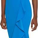 Xscape Women's Xscape Women's High-Low, Sleeveless, V-Neck, with Floral Print, Tiered Ruffle Skirt, and Strappy Back Silhouette (Blue, M)