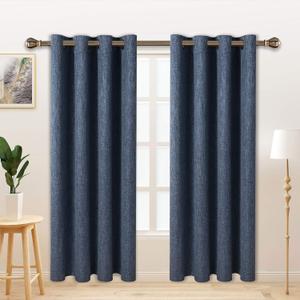 LORDTEX Linen Look Textured Blackout Curtains with Thermal Insulated Liner - Heavy Thick Grommet Window Drapes for Bedroom, 50 x 84 Inches, Blue, Set of 2 Panels