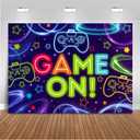 Mocsicka Game On Backdrop 7x5ft Video Game Level Up Boys Gaming Birthday Decorations Background Birthday Party Supplies Kids Adults Gaming Party Decors Baby Shower Cake Table Photo Booth Props