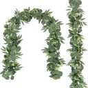 TOCHGREEN 5.9FT Eucalyptus Garland Artificial Vines Fake Greenery Garland with Gypsophila and Willow Leaves Faux Hanging Plants for Wedding Home Party Table Wall Decor (2pcs)