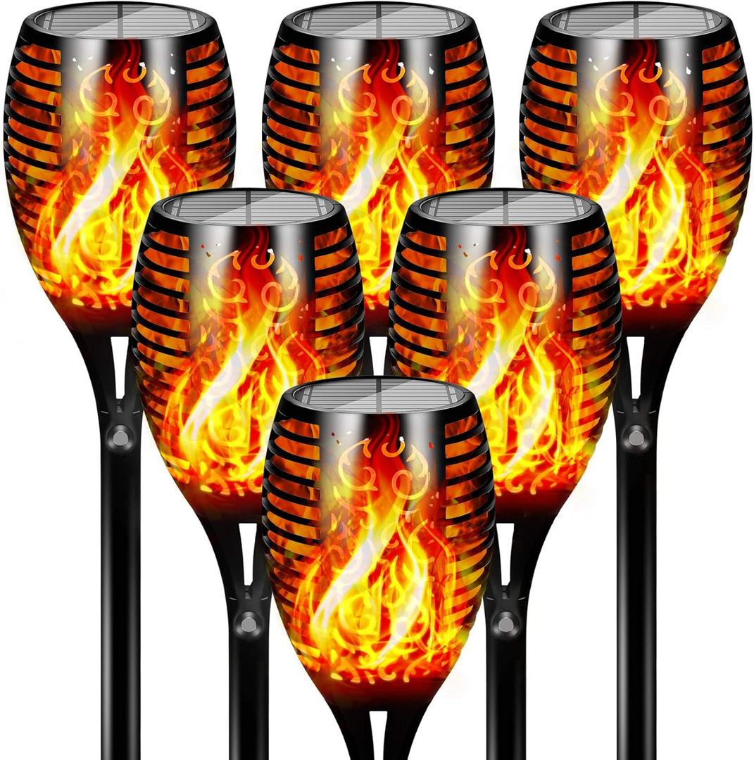 Otdair 96 LED Solar Lights Outdoor Upgraded 6 Pack, 43" Tall & Super Larger Size, Waterproof Solar Torch Light with Flickering Flame, 2200mAh Solar Tiki Torches Decoration Lights, for Path Yard Garden (Warm)