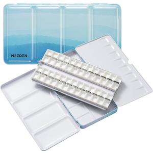 MEEDEN Empty Watercolor Tin Palette: Portable Watercolor Palette Paint Case with 48 Half Pans - Metal Watercolor Palette Tin Box with Lid for Artist Student Adults (Blue)
