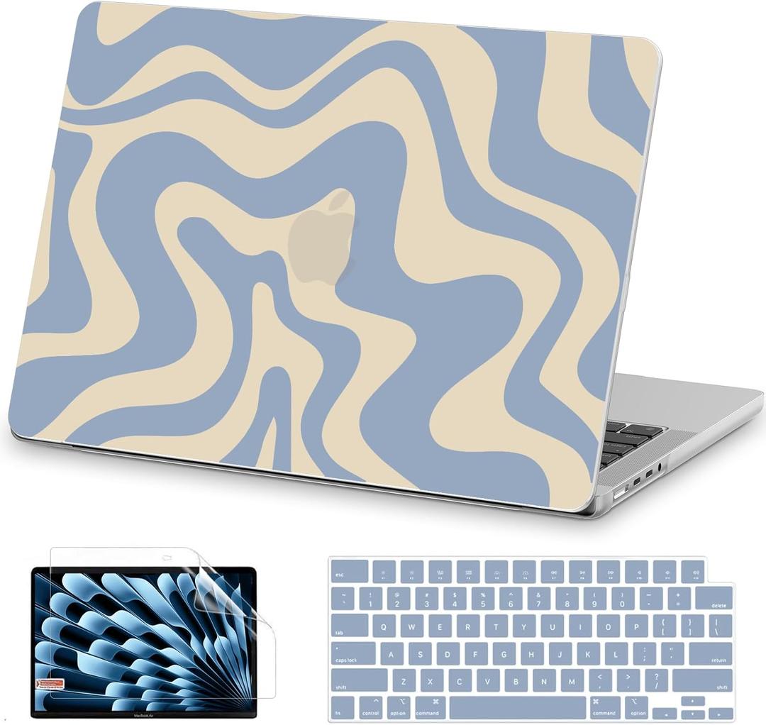 AKIT Compatible with MacBook Pro 16 inch Case 2025 2024-2021 M4 M3 M2 M1 Pro Max A3403 A3186 A2991 A2780 A2485, Unique Pattern Hard Shell Laptop Case+Screen Protector+Keyboard Cover, Blue Wave