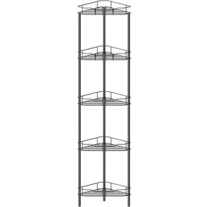 HuggieGems 5 Tier Floor Standing Corner Shower Caddy Organizer Shelf with Hooks, Bathroom Shelves Stand Rack, Black