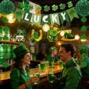 2 x St. Patrick's Day Decorations Kit with Lucky Banner, Hanging Swirls, Glitter Shamrock Garlands, Paper Pompoms for St. Patrick's Day Decor, Irish Themed Party Favor, Home, Office