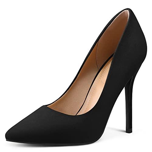 mysoft Women's High Heels Pumps Closed Pointed Toe Stiletto 4IN Heels Dress Wedding Shoes Black Suede Size 9