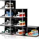 New 8 Pack Shoe Boxes Stackable, Large Shoe Storage Organizer with Lids,Drop Side Shoe Containers for Entryway,Sneaker Storage Fit up to US Size 13 for Men/Women(13x 10.6x 8.3) (Clear and Black-8-Pack)