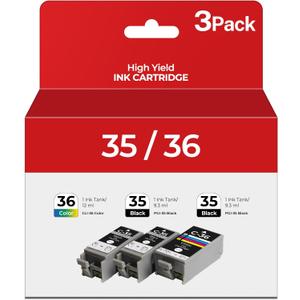 PGI-35 CLI-36 Ink Cartridges PIXMA TR150 TR160 IP110 IP100 Ink for Canon 35 36 Ink Cartridges Compatible for Canon PIXMA TR150 IP110 TR152 mini260 mini320 ip 110 100 TR 150 Printers (2 Black, 1 Color)