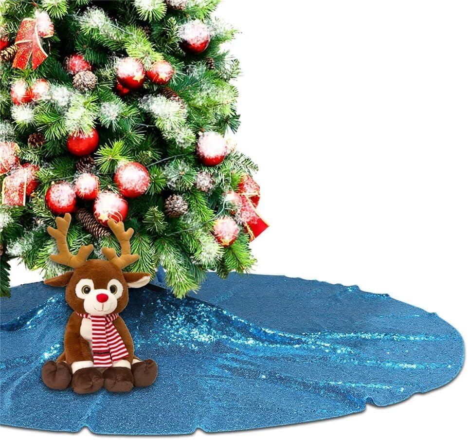 Eternal Beauty Christmas Tree Skirt 70 Inch Turquoise Sequin Tree Skirt Sparkly Small Xmas Tree Skirt Ornament Christmas Decoration
