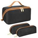ALEXTINA Travel Makeup Bag Organizer 3 Pcs Makeup Bags for Women Large Capacity Cosmetic Makeup Organizer with Collapsible Handle Waterproof Vegan Leather Toiletry Bag Set
