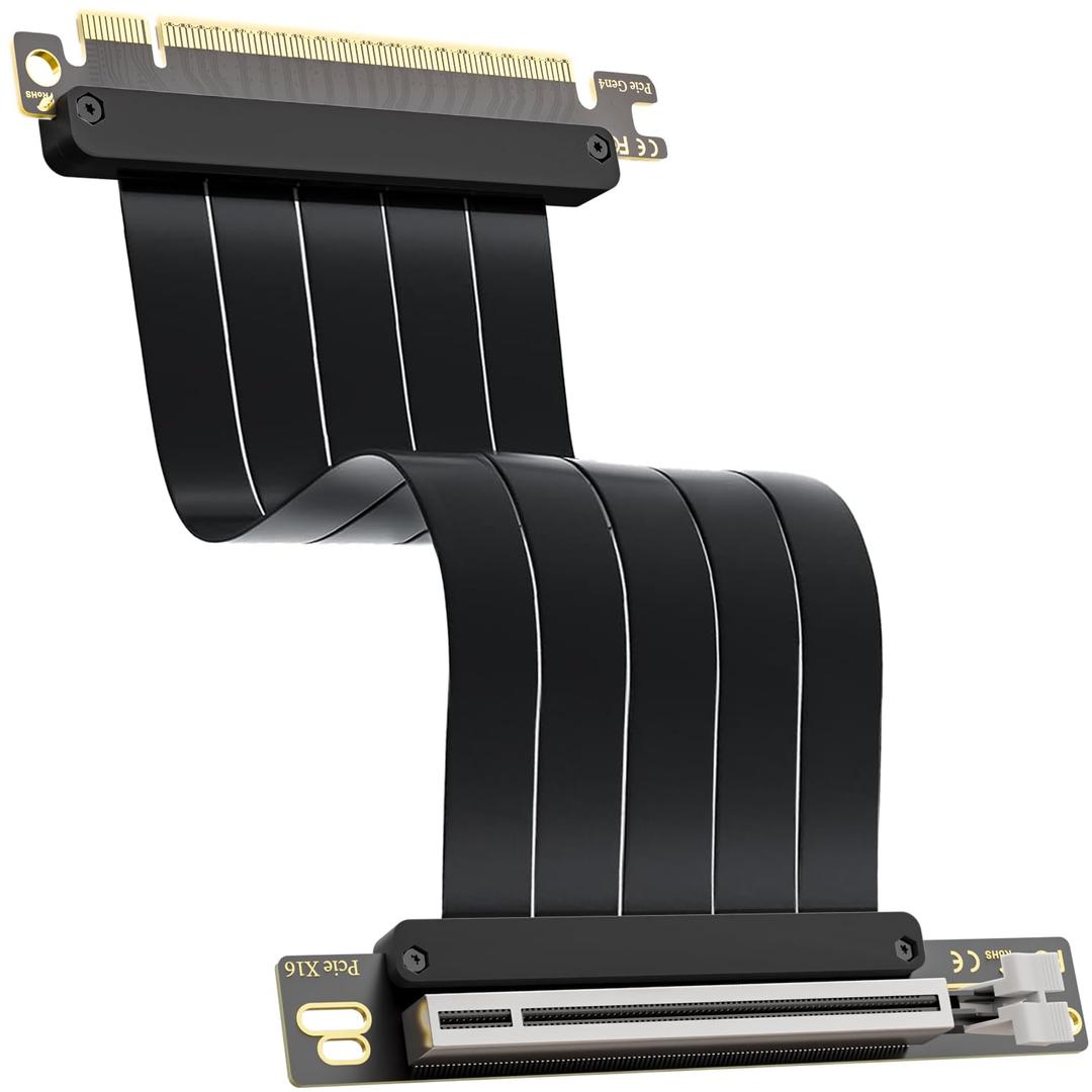 Neuonn PCI-E 4.0 Riser Cable, PCIe 4.0 X16 High Speed Flexible GPU Riser Cable with PCI Express Port for GPU Extension Card, Length 25cm (Black)