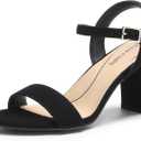 DREAM PAIRS Women's Chunky Heels Block Round Open Toe Ankle Strap Heel Fashion Wedding Party Comfort Dress Sandals Shoes (7, Black-nubuck)