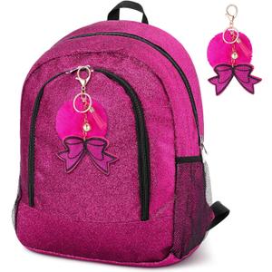 Cheer Backpack with Bow Keychain Cheerleading Glitter/Canvas Backpack Cheerleaders Gift Cheer Bags for Sport (Glitter,Hot Pink,Large)