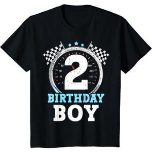 Kids 2nd Birthday Boy 2 Second Race Car Birthday Racing Car Flag T-Shirt (Black), 3T