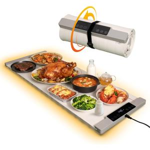 Warming Mat for Food Extra Large 35.4"x13.4" 7 Temperature Settings Silicone Food Warming Mat Roll up Food Warmer with Full Surface Heating Warming Pad Electric Warming Tray for Buffets Party Home