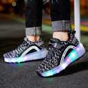 Nsasy Girls Boys Roller Shoes with LED Light Up Wheels Sneakers Kids Roller Skates Shoes for Kids for Children (Black)