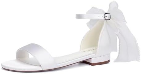 Comfortable Wedding Shoes for Bride Flat Wedding Sandals Open Toe Bridal Flats with Bow, 9