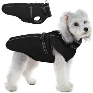 PUMYPOREITY Winter Fleece Coat for Small Dogs, Reflective Dog Jacket with Harness Built in, Waterproof Warm Coat for Dogs, Cold Weather Coats for Outdoor, Therma Windproof Pet Snowsuit, Black,XS