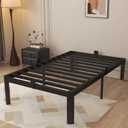 14 Inch Twin Bed Frame with Metal Gasket, Black Single Bed Base