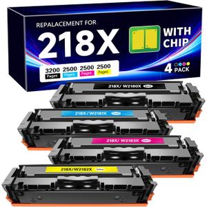 218X Toner Cartridges High Yield (with Chip) Replacement for HP 218X Toner Cartridges 4 Pack 218A 218X W2180X Toner for HP Color Laserjet Pro MFP 3301FDW 3301SDW 3301CDW 3201DW Printer (B/C/Y/M)