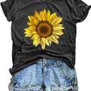 LAZYCHILD Womens Graphic Tees Sunflower Shirts Vintage Flower Graphic Tees Shirts Inspirational Tees Casual Faith Shirt Tops (X-Large, Grey-2)