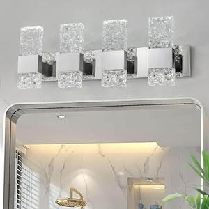 Modern LED Bathroom Vanity Light Fixtures Chrome Stainless Steel 4 Light Wall Sconces for Bathroom Lighting Fuxture Over Mirror 28 Inch 40w LED Crystal Wall Light Cool White 5800K