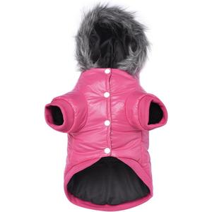 LESYPET Dog Coat for Small Dogs, Windproof Doggie Puffer Jacket with Leash Hole, Extra Warm Dog Jacket Winter Coat, Pink, Size: Large