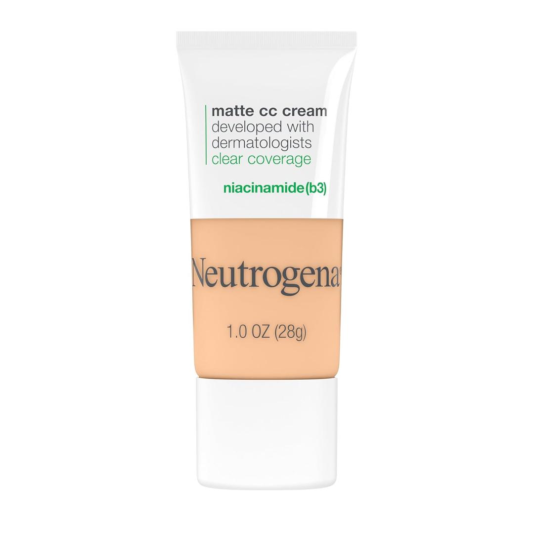Neutrogena Clear Coverage Flawless Matte CC Cream, Full-Coverage Color Correcting Cream Face Makeup with Niacinamide (b3), Hypoallergenic, Oil Free & Fragrance Free, Porcelain, 1 oz (1 Ounce (Pack of 1), 2.0 Porcelain)