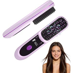 Go Brush Pro 2026, Portable Straightener Brushs for Travel, with LCD Temperature Display, Fast Heating Cordless Mini Hair Brushs (Purple)