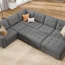 HONBAY Sleeper Sofa Bed with Storage Chaise, Sectional Couch with Pull Out Bed, U Shaped Sectional Sleeper Sofa Couch, Grey