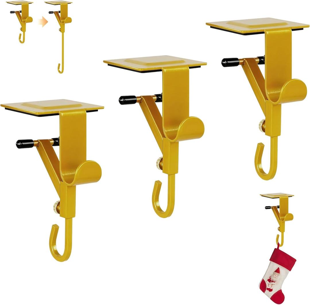 Fireplace Stocking and Garland Hanger, 2 in 1 Adjustable Heavy Duty Mantel Hangers, Garland Holder for Mantle Fits 0.5" to 7" Mantle No Drill, Christmas Garlands Clip for Holiday Decor (3pcs)