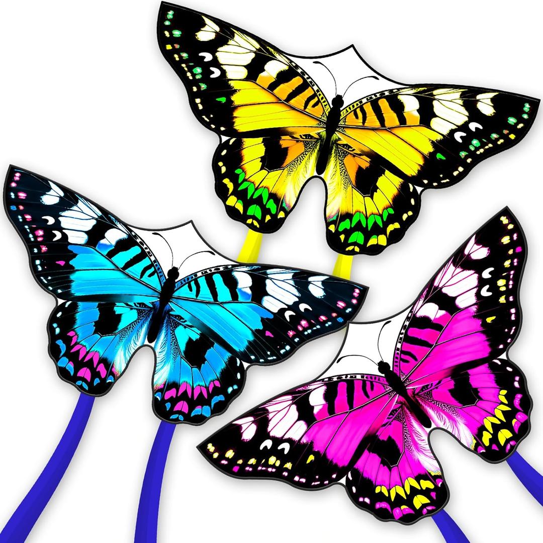 Butterflys for Kids, Beautiful Kite Easy to Fly for Beginners with 328 ft Line & Line Winder (Tiger Spotted Butterfly, 3)