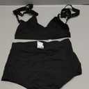 Women's High Waisted Bikini Set Large Bust Supportive Crossover Back V-Neck Two-Piece Swimsuit Bathing Suits (Black, S)