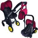 Baby Doll Car Seat Stroller Combo – Convertible 2 in 1 Doll Stroller and Car Seat for Kids – Fits Up to 20” Dolls – Play Toy Baby Stroller with Adjustable Handle for Girls Toddlers All Ages (Maroon), 14x22x25 in