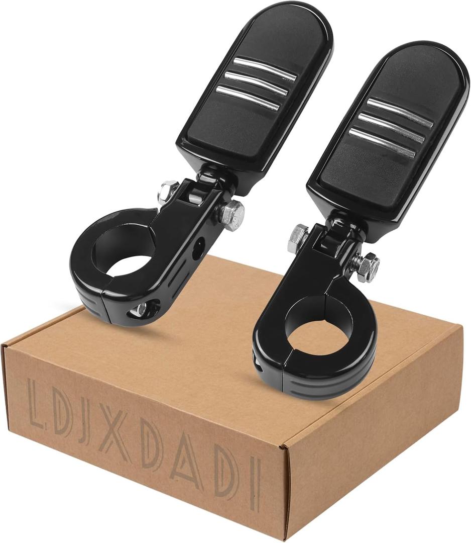 1.25" Highway Footpegs, Adjustable Footrest Mounting P-Clamps Compatible with Harley Sportster Touring Softail Dyna Honda Kawasaki Suzuki Yamaha with 1-1/4" Engine GuardBlack
