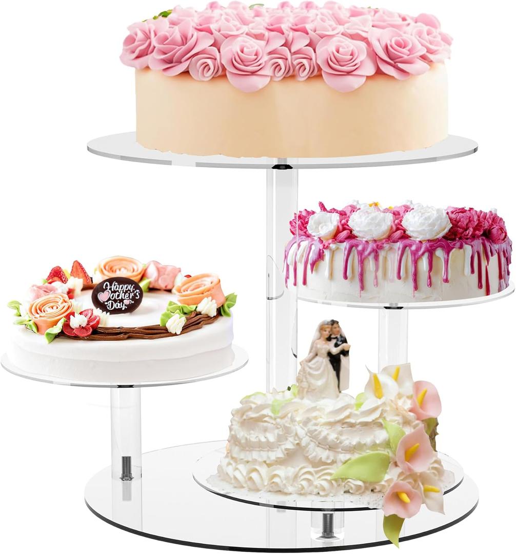 YestBuy Cupcake Stand, Round Cake Stand, 4 Tier Cupcakes and Cakes Comb for 8-12 Inch Cakes, Tiered Cupcake Tree Tower, Clear Dessert Display Stand for Dessert Table Wedding Birthday Party