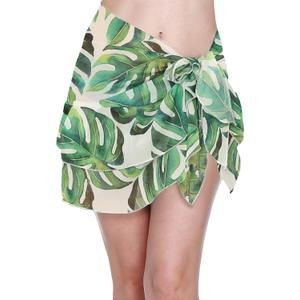 ChinFun Women's Beach Cover Up Short Sarong Dress Pareo Ruffle Swim Skirts Bathing Suit Bikini Chic Wrap Chiffon Shawl, L