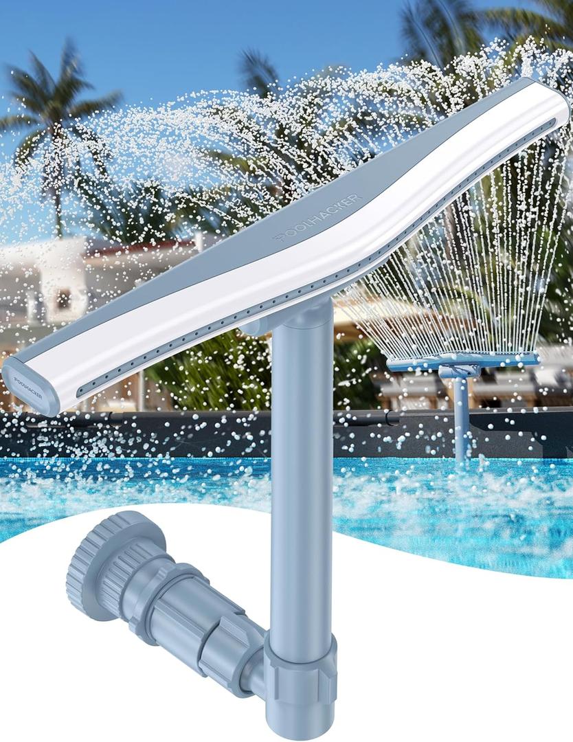 Pool Fountains for Above and In-ground PoolsOriginal by POOLHACKER, Adjustable Whale Tail Waterfall Wide Width Pool Sprinkler Fountain for Relaxation & Cooling 10-20 Degrees (Base)